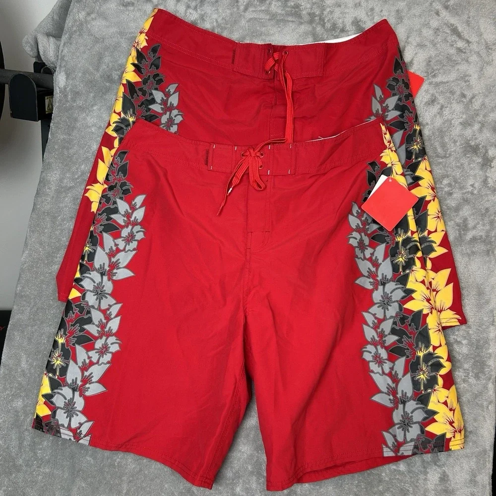 2-Pack Quiksilver Boardshorts Mens Size 36 Red Floral Surf Swim Beach Trunks-NWT
